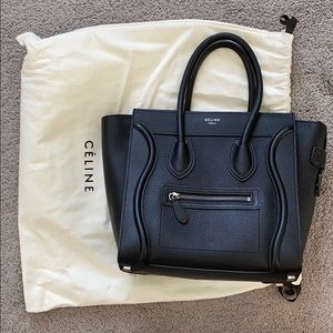 Celine micro luggage tote, drummed calf skin black